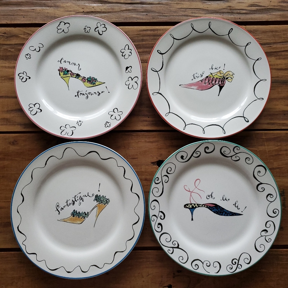 Rosanna Set of Four 8" Vintage High Heel Dessert Plates in Box